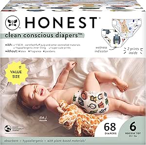 The Honest Company Clean Conscious Diapers | Plant-Based, Sustainable | All The Letters   It's a Pawty | Super Club Box, Size 6 (35  lbs), 68 Count