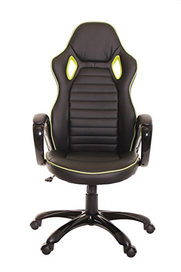 TimeOffice Ergonomic PU Leather High-Back Bucket Seat - Black - Comfort Executive Office Desk Chair With Racing Style Office Swivel Chair - Best Used For Computer Desk, Office, Gaming