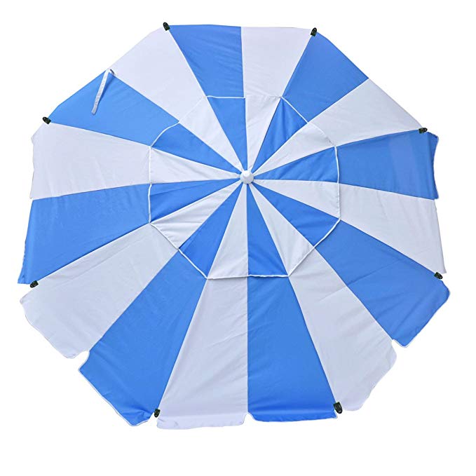 Shadezilla 8 ft Platinum Heavy Duty Beach Umbrella with Reinforced Fiberglass Ribs, Carry Bag, Accessory Hanging Hook, UPF100