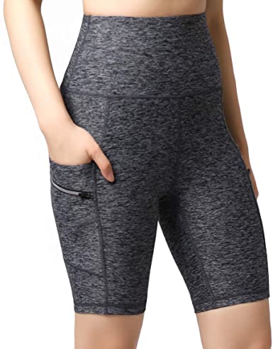 ODODOS Women's Dual Pockets High Waisted Workout 8" Shorts, Yoga Athletic Cycling Hiking Sports Shorts, Charcoal Heather, Small