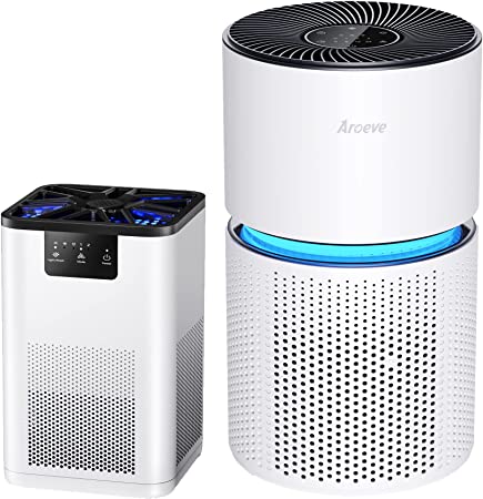 AROEVE 20dB Quiet Air Purifiers (MK06-White) and Air Purifiers(MK03-White) with Enhanced Purification Mode For Pet Smoke Pollen Dander Hair Smell Air Cleaner For Bedroom Office Living Room Kitchen…