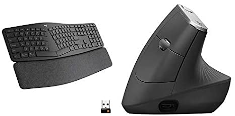 Logitech Ergo K860 Wireless Ergonomic Keyboard with Wrist Rest and MX Vertical Wireless Mouse