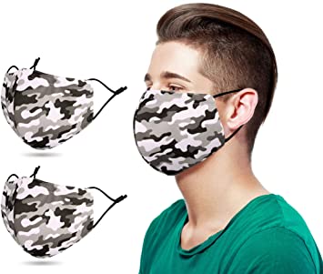 Lullaby 2 Pack Unisex Washable Bandana Reusable Face Madks Double Layer Adjustable Earloop Camo Grey USA Stock