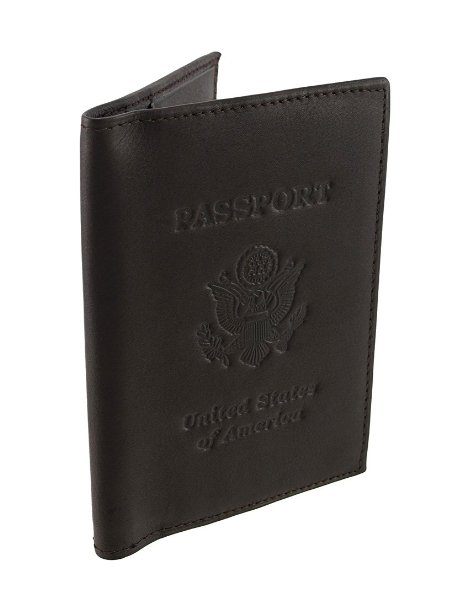 Brown Leather USA Embossed Passport Holder Cover