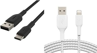 Belkin 3.3ft Braided USB-C Cable, Boost Charge USB-C to USB Cable, USB Type-C Cable & BoostCharge Braided Lightning Cable - 3.3ft/1M - MFi Certified Apple iPhone Charger USB