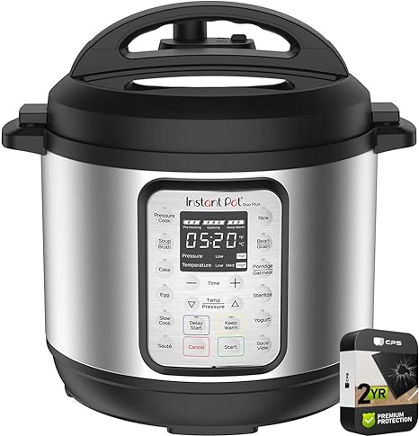 Instant Pot 072-10-4433 Duo Plus 9-in-1 Electric Pressure Cooker 6 Quart Stainless Steel (Renewed) Bundle with 2 YR CPS Enhanced Protection Pack