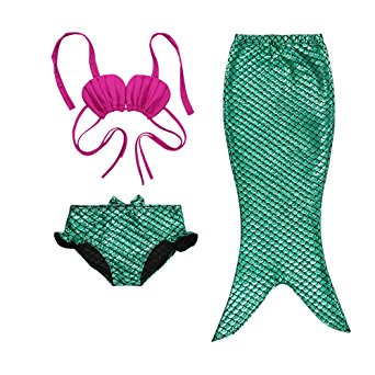 Little Girls 3 Pcs Mermaid Tail for Swimming Mermaid Bathing Suits Swimsuit Bikini Set 3-12 Years