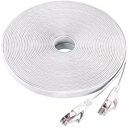 Ethernet cable 50 ft, Cat 6 Flat LAN Computer Networking cable cord Long,supports Cat6a/Cat5e/Cat5 with Snagless Rj45 lead for Xbox, PS3, Patch panel, TV, NAS, Network printers-white(15 Meters)