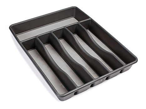 Rubbermaid No-Slip Silverware Tray Organizer, Large, Black with Grey