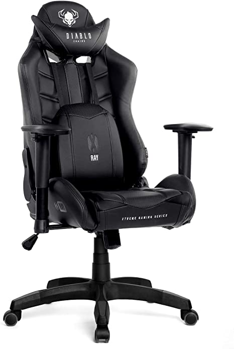 Diablo X-Ray Gaming Chair Office Desk Chair 2D Armrests Ergonomic Design HQ Synthetic Leather Perforation Rocking Function (black-black, S)