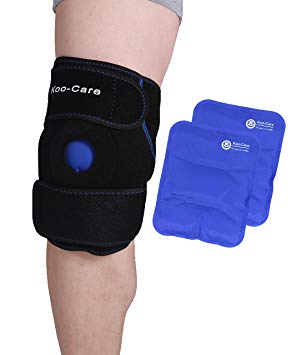 Koo-Care Knee Support Brace with 2 Flexible Gel Ice Pack - Hot Cold Therapy Wrap for Arthritis Pain, Tendonitis, ACL, Athletic Injury - 9.9" x 7.9"