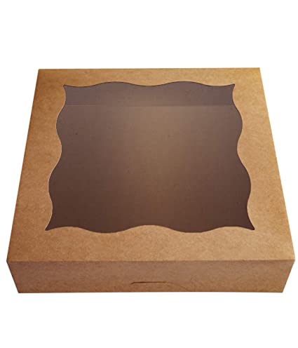 15-Pack 12"x12"x3"Brown Bakery Boxes with PVC Window for Pie and Cookies Boxes Large Natural Craft Paper Box,Pack of 15
