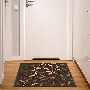 Ottomanson Ottohome Collection Non-Slip Rubberback Leaves Design 2x3 Indoor Area Rug/Entryway Mat, 2'3" x 3', Brown