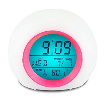YUES Kids Alarm Clock, Digital Clock with Wake-Up Light,Calendar and Thermometer, 7 Colors Light Changing with Touch Control on bedside