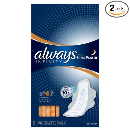 Always Infinity Overnight Pads with Wings , 28 count , Pack of 2