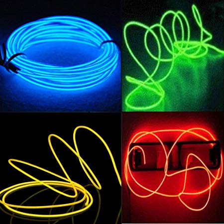 4-Pack 5M 15ft El Wire Neon Glowing Strobing Electroluminescent Wires (Blue, Green, Red, Yellow)