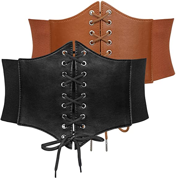 Women’s Elastic Costume Waist Belt Lace-up Tied Waspie Corset Belts for Women by JASGOOD