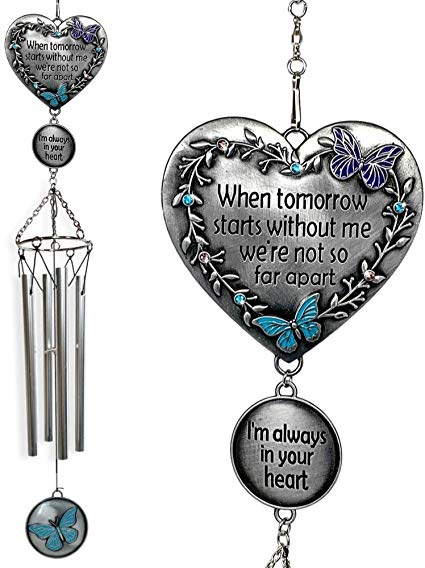 BANBERRY DESIGNS Memorial Windchimes Condolence - When Tomorrow Starts Without Me I'm Always in Your Heart Saying - Heart and Butterfly Design Garden Wind Chime - in Loving Memory Chimes