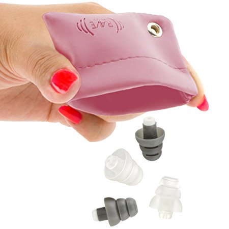 Rave High Fidelity Ear Plugs: HiFi Hearing Protection for Music, Concert; Noise Reducing Earplugs Help Stop Tinnitus; Ear Buds Filter Noise for Ear Protection (Pink Case) (2 Pairs - 19 / 25 Decibel)