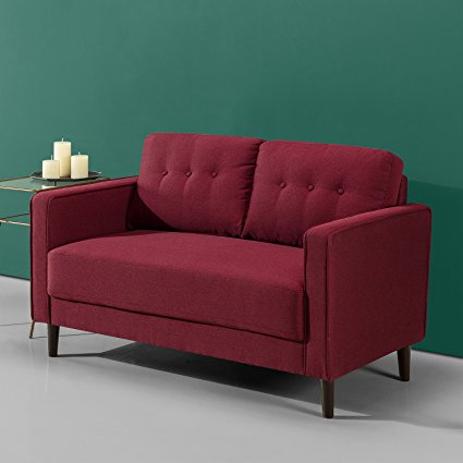 Zinus Mid-Century Upholstered 52.8in Sofa Couch/Loveseat, Ruby Red Weave