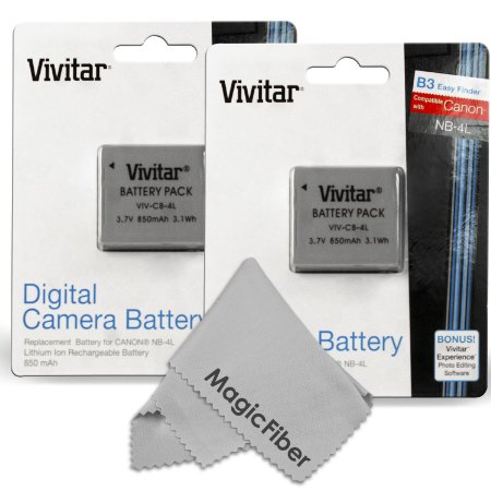 (2 Pack) Vivitar NB-4L Ultra High Capacity 850mAH Li-ion Batteries for CANON PowerShot Elph 100 300 310 330 HS SD780 SD1400 IS SD1100 IS SD960 IS SD940 IS SD 780 IS Vixia Mini (Canon NB-4L Replacement)