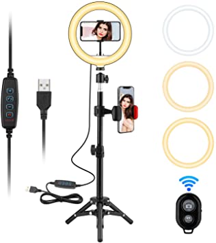 8 Selfie Ring Light with Tripod Stand, OPPSK Ring Light with Phone Holder for Tiktok/YouTube Video/Makeup/Photography/Live Steaming, Compatible with iPhone Android, 3 Light Modes & 10 Brightness Level