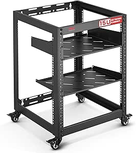 15U Server Rack Network Cabinet - Open Frame Rack, Wall Mountable Heavy Duty Designs for Servers & AV Gear | Compatible with 19" Equipment Standard (Black)