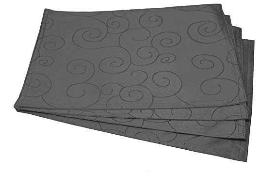 EcoSol Designs Microfiber Damask Table Placemats (12"x18", Charcoal Swirls) 4-Pack