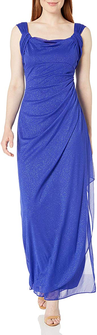 Alex Evenings Women's Long Cold Shoulder Dress (Petite and Regular Sizes)