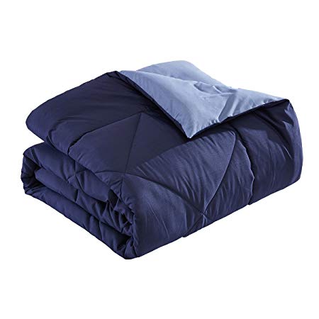 Word of Dream Reversible Brushed Microfiber Comforter, All Season Quilted Down Alternative - Full/Queen, Navy and Blue