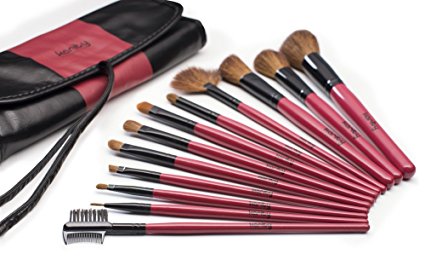 Karity Cosmetics Studio 12-Piece Natural Hair Makeup Brush Set With Pouch - Red