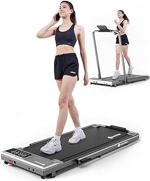 DeerRun 3 in 1 Under Desk Treadmills for Home, Foldable Walking Pad, 300 lbs Capacity - 3.0HP Quiet Running Machine, Portable Treadmill for Small Spaces, Installation-Free