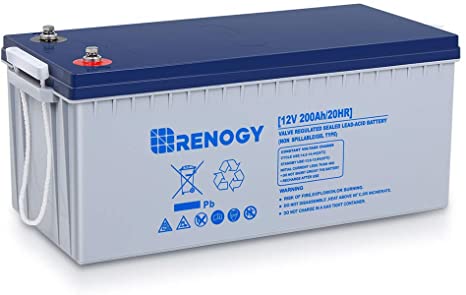 Renogy 12V 200AH Rechargeable Deep Cycle Hybrid Gel Battery for Solar Wind RV Marine Camping UPS Wheelchair Trolling Motor, Maintenance Free, Non Spillable