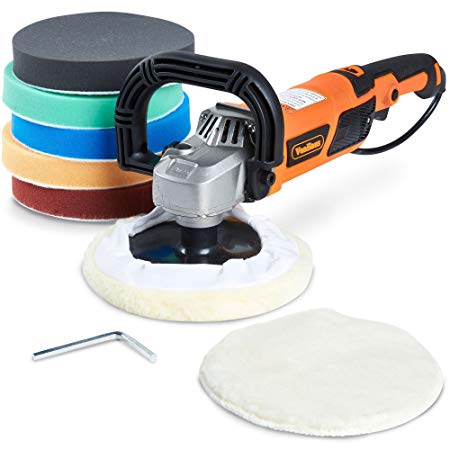 VonHaus 10-Amp Electric 7” Polisher/Buffer / Finishing Machine & Accessory Kit with 6 Variable Speeds and 7 Pads to Buff, Polish, Smooth and Finish – 600-3000 RPM Ideal for Cars, Boats and Tiles