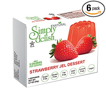 Simply delish Natural Jel Dessert, Sugar free, 0.3 oz., 6-pack - Fat Free, Gluten Free, Sugar Free, Lactose Free, Non GMO, Kosher, Halal, Dairy Free, Natural (Strawberry)