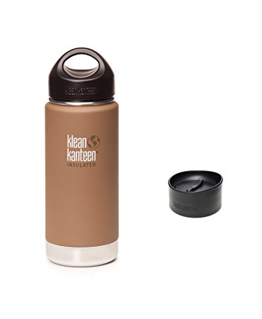 Klean Kanteen Coffee Set Wide Mouth Insulated Bottle with 2 Caps (Stainless Loop Cap and Cafe Cap) - COYOTE BROWN - 16oz