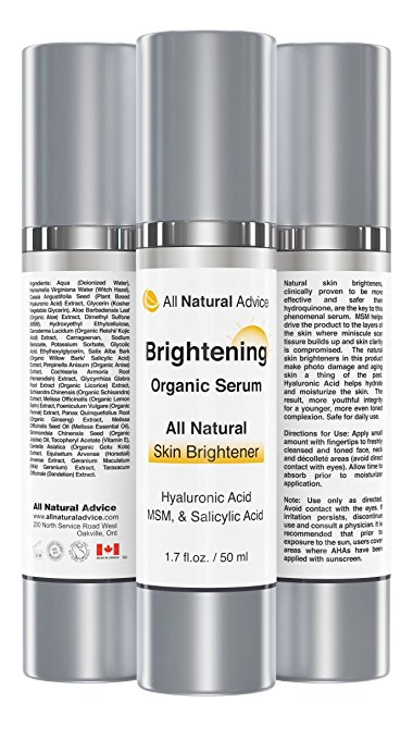 All Natural Advice Brightening Serum with Hyaluronic Acid | Canadian Made | Reduces Dark and Sun Spots & Anti-Aging Skin Whitening, Diminishes Discoloration, Hyperpigmentation | 50ml | DOUBLE THE SIZE