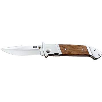 SOG Fielder Folding Knife FF30-CP - Mirror Polish 3.3" Blade, Wood & Stainless Steel Handle