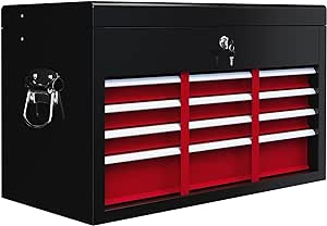 HOMCOM 6 Drawer Metal Tool Box with Top Case, Ball Bearing Slides, 24" Portable Tool Chest for Garage, Household and Warehouse, Red