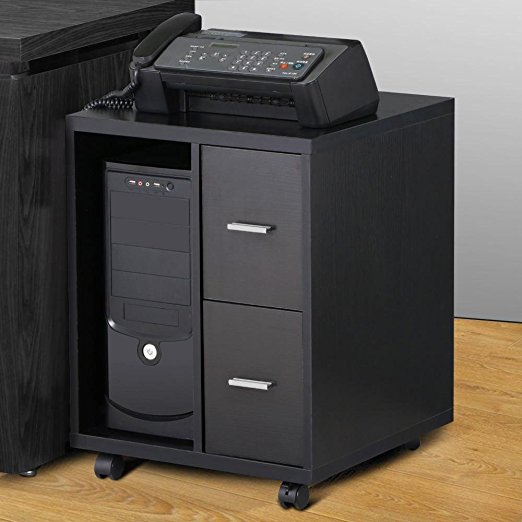 Yaheetech Black Computer CPU Stand Cabinet with 2 Storage Drawers on Casters Wheels