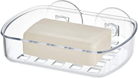 iDesign BPA-Free Plastic Suction Bar Soap Dish - 5.25" x 4" x 2", Clear,19600