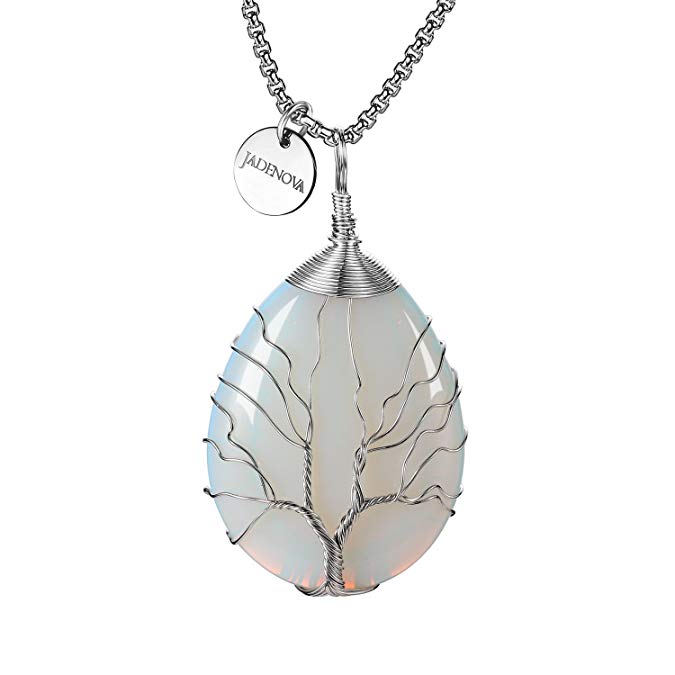 JADENOVA Wire Wrapped Family Tree Necklace Tree of Life Gemstone Pendant Necklace Healing Crystal Jewelry