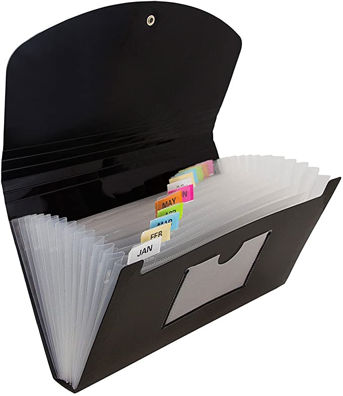 JAM PAPER Accordion Folders - 13 Pocket Plastic Expanding File - Check Size - 5 x 10 1/2 - Black - Sold Individually