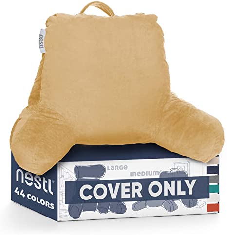 Nestl Reading Pillow Covers, (Cover ONLY) Medium Bed Rest Pillow with Arms Cover - TV and Reading Lumbar Support Pillow Cover - Removable Covers Camel Gold