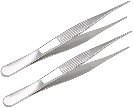 VictorsHome 5 Inch Stainless Steel Tweezers with Straight Serrated Tip Multipurpose Forceps for Craft Repairing 2 Pack