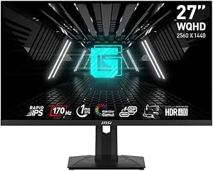 MSI G274QPF, 27" Gaming Monitor • 2560 x 1440 (2K WQHD) • Rapid IPS • 1ms • 170Hz • G-Sync Compatible • HDR 400 • USB-C • HDMI • Displayport • Tilt • Swivel • Height Adjustable • Pivot (Renewed)