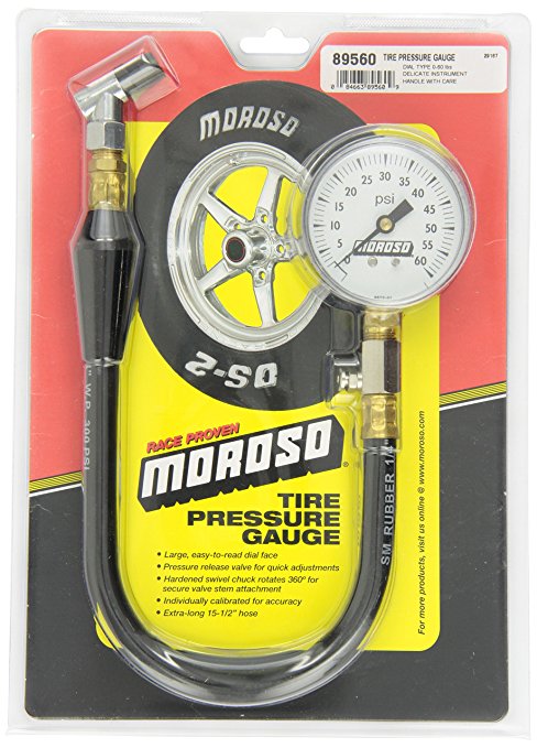 Moroso 89560 Tire Pressure Gauge, Dial Type, 0-60 psi
