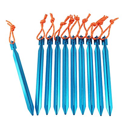 Tent Stake,YUEDGE Premium Aluminum Lightweight Tent Stakes/pegs with Reflective Rope(Pack of ten/Blue)