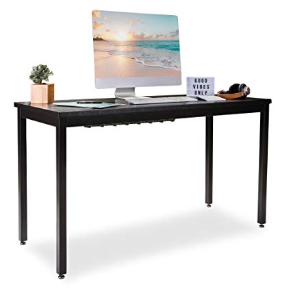 Computer Desk for Home Office - 55” Length Table w/Cable Organizer - Sturdy and Heavy Duty Office Desk for Writing, Gaming, and Student Use - Damage-Free Promise (Black)