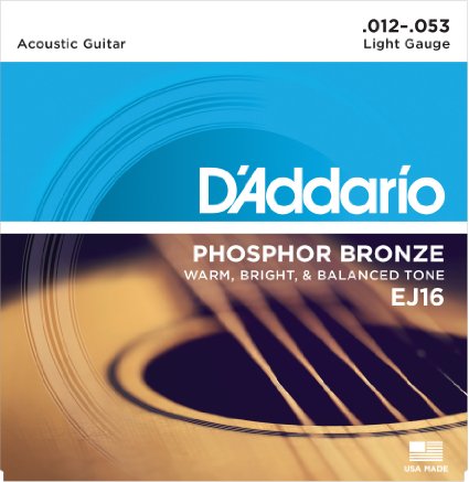 D'Addario EJ16 Phosphor Bronze Acoustic Guitar Strings, Light, 12-53